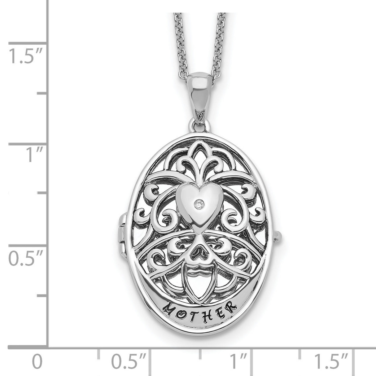 CZ Antiqued MOTHER I Love You More 18in. Necklace Charm Pendant in Real 925 Sterling Silver