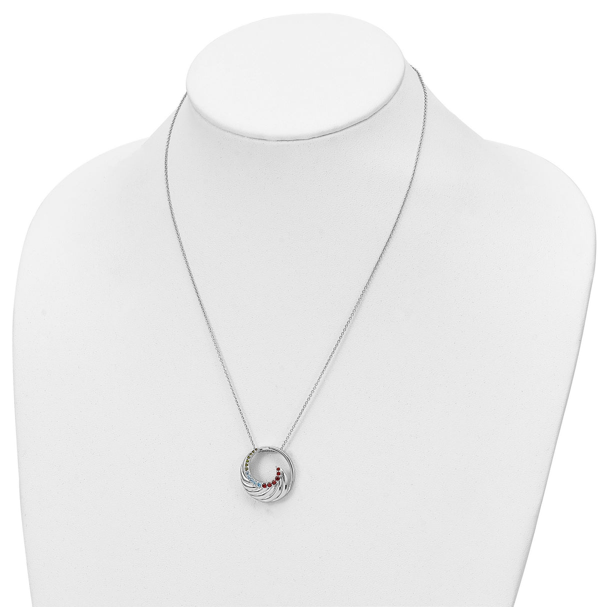 Multi-color CZ Color Me Happy Circle 18 inch Necklace Charm Pendant in Real 925 Sterling Silver