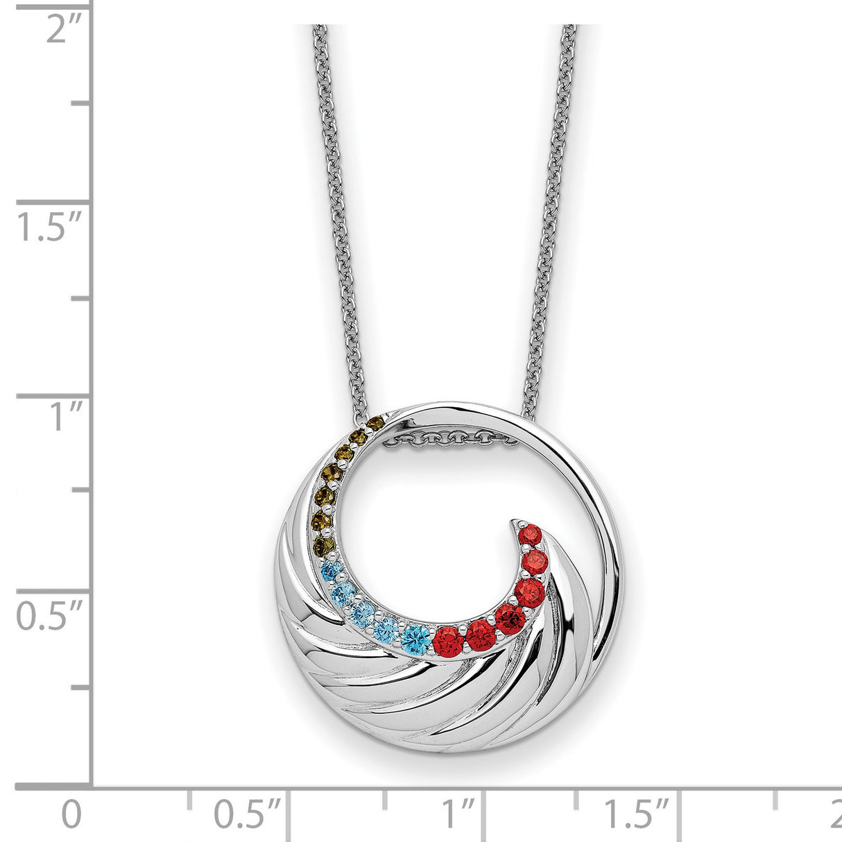 Multi-color CZ Color Me Happy Circle 18 inch Necklace Charm Pendant in Real 925 Sterling Silver