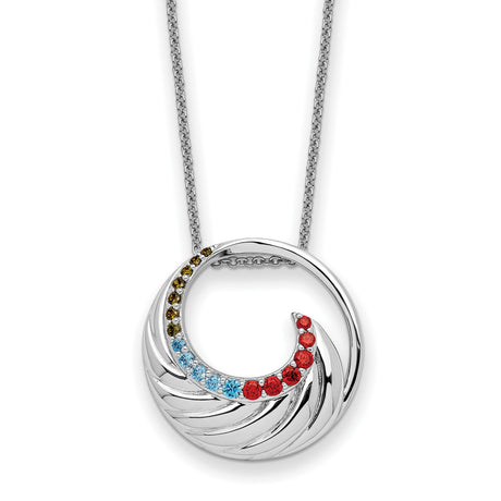 Multi-color CZ Color Me Happy Circle 18 inch Necklace Charm Pendant in Real 925 Sterling Silver