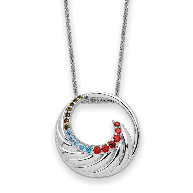 Multi-color CZ Color Me Happy Circle 18 inch Necklace Charm Pendant in Real 925 Sterling Silver