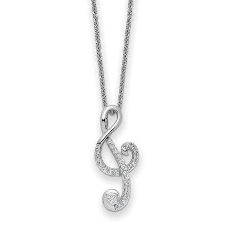 CZ Music 18 inch Necklace Charm Pendant in Real 925 Sterling Silver