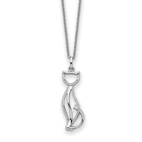 CZ Purrfect Love Cat 18 inch Necklace Charm Pendant in Real 925 Sterling Silver