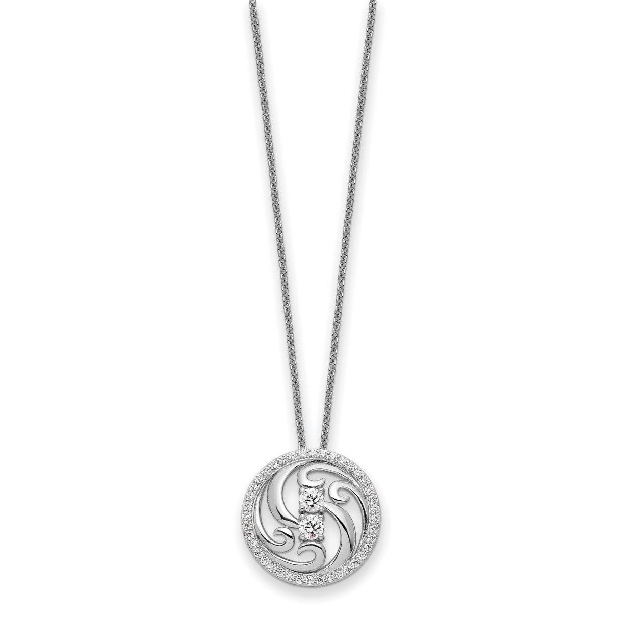 CZ Through The Years Swirl Circle 18 inch Necklace Charm Pendant in Real 925 Sterling Silver