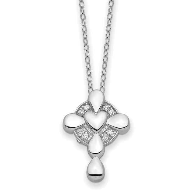 CZ Memory Cross Locket 18 inch Necklace Charm Pendant in Real 925 Sterling Silver