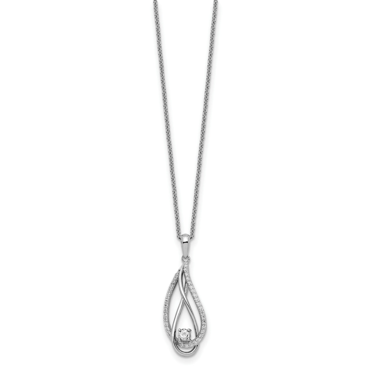 Apr CZ Always in my Heart Birthstone 18 inch Necklace Charm Pendant in Real 925 Sterling Silver