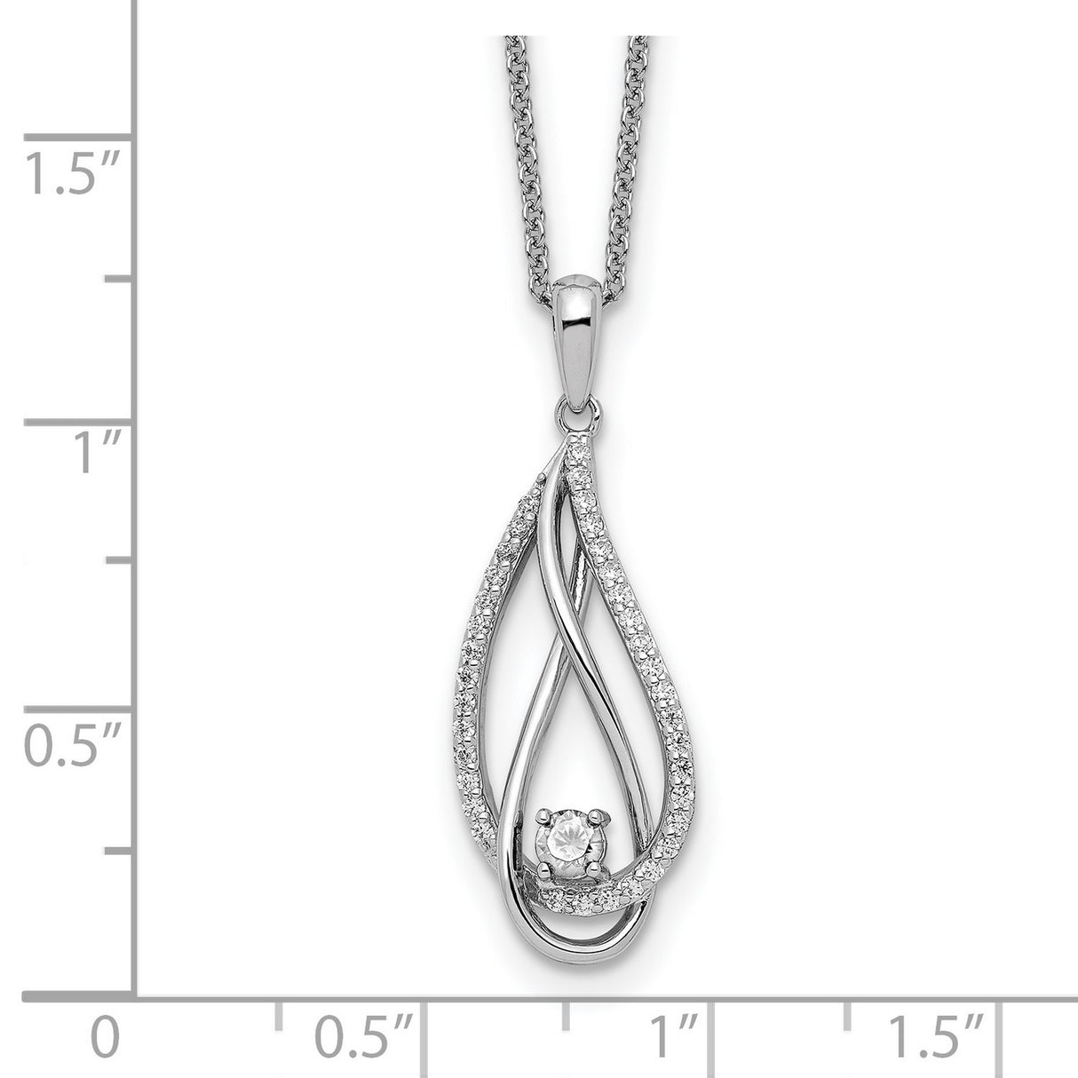 Apr CZ Always in my Heart Birthstone 18 inch Necklace Charm Pendant in Real 925 Sterling Silver