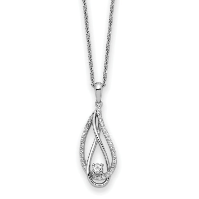 Apr CZ Always in my Heart Birthstone 18 inch Necklace Charm Pendant in Real 925 Sterling Silver