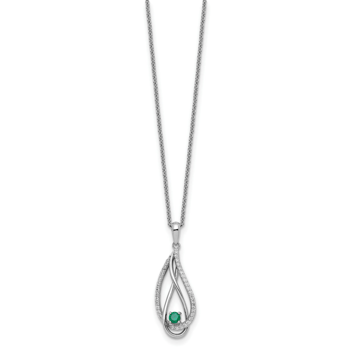 May CZ Always in my Heart Birthstone 18 inch Necklace Charm Pendant in Real 925 Sterling Silver