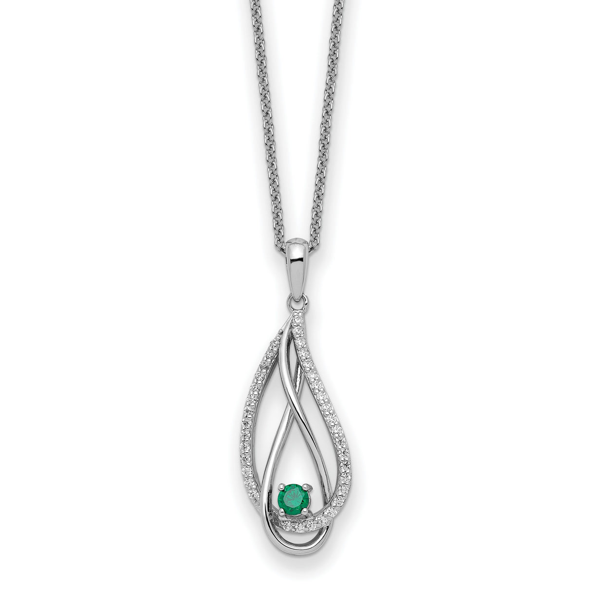May CZ Always in my Heart Birthstone 18 inch Necklace Charm Pendant in Real 925 Sterling Silver