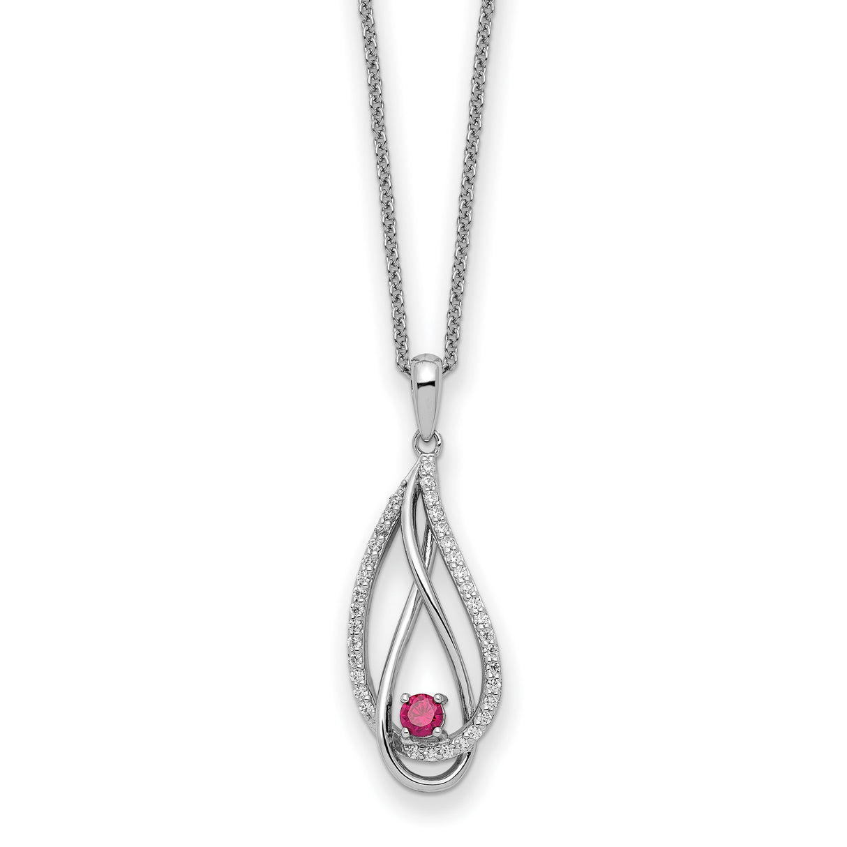 Jul CZ Always in my Heart Birthstone 18 inch Necklace Charm Pendant in Real 925 Sterling Silver