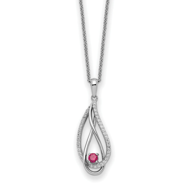 Jul CZ Always in my Heart Birthstone 18 inch Necklace Charm Pendant in Real 925 Sterling Silver