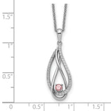 Oct CZ Always in my Heart Birthstone 18 inch Necklace Charm Pendant in Real 925 Sterling Silver