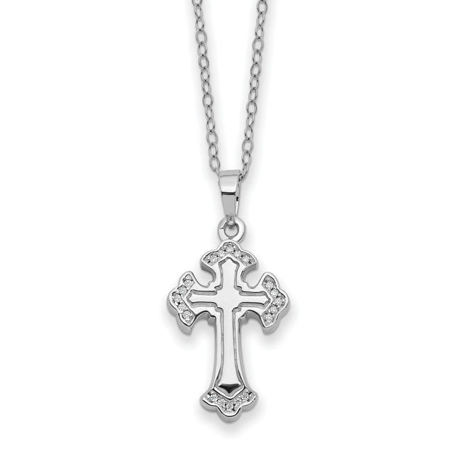 CZ Eternal Home Cross Ash Holder 18 inch Necklace Charm Pendant in Real 925 Sterling Silver