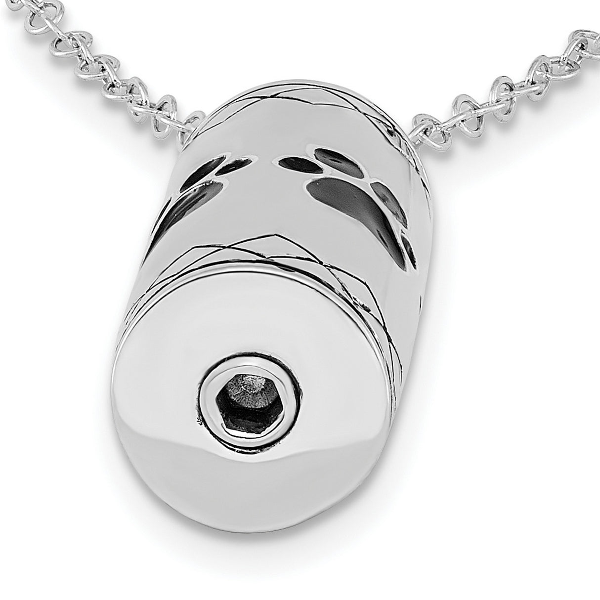 Antiqued Cylinder with Paws Ash Holder 18 inch Necklace Charm Pendant in Real 925 Sterling Silver