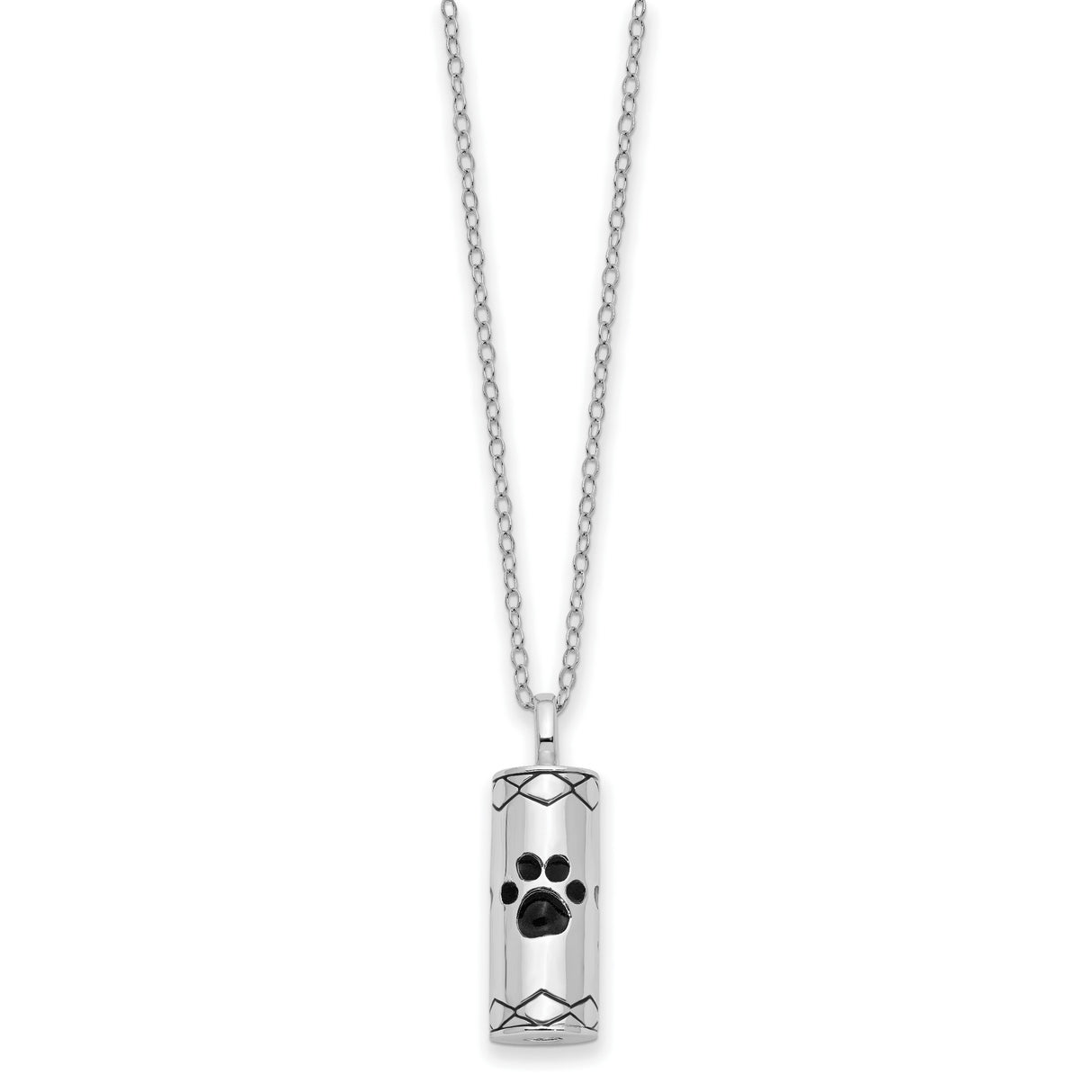 Antiqued Cylinder with Paws Ash Holder 18 inch Necklace Charm Pendant in Real 925 Sterling Silver