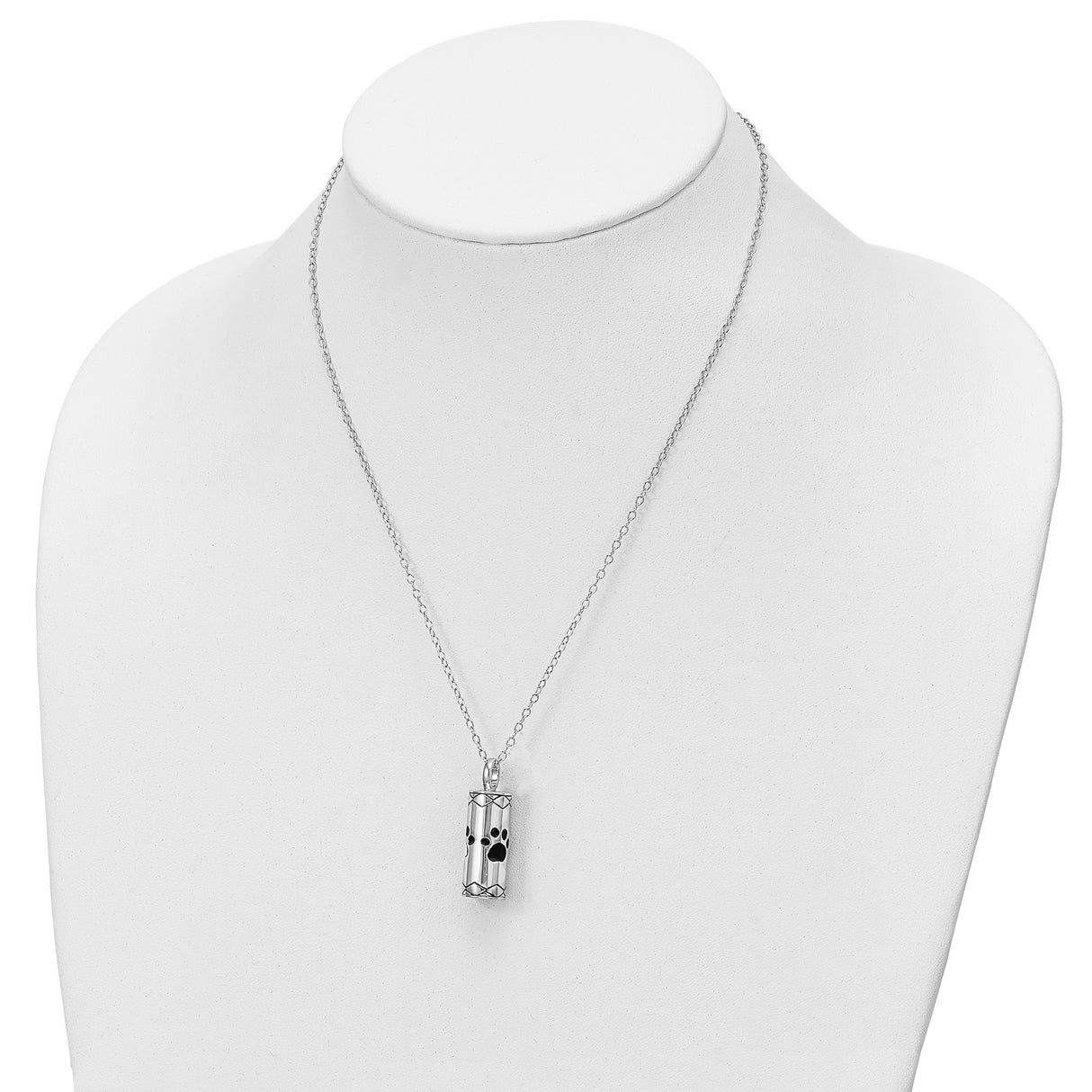Antiqued Cylinder with Paws Ash Holder 18 inch Necklace Charm Pendant in Real 925 Sterling Silver