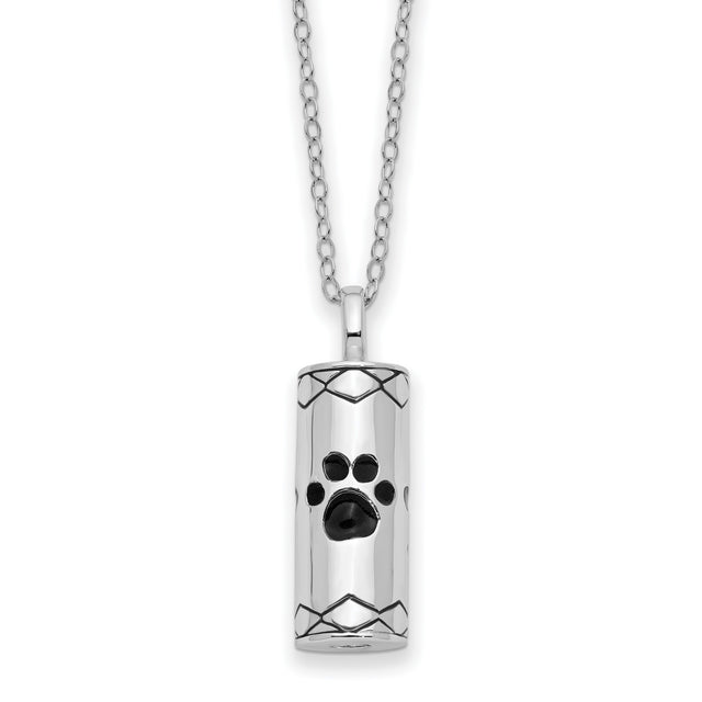 Antiqued Cylinder with Paws Ash Holder 18 inch Necklace Charm Pendant in Real 925 Sterling Silver