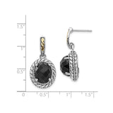 14k Two-Tone Yellow Gold Dangle Earrings with Black Onyx and Twisted Rope Bezel