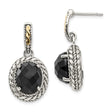 14k Yellow Gold and Sterling Silver Dangle Earrings with Black Onyx and Twisted Rope Bezel