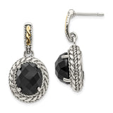 14k Yellow Gold and Sterling Silver Dangle Earrings with Black Onyx and Twisted Rope Bezel