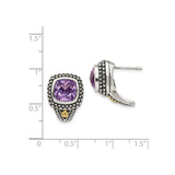 14k Yellow Gold Earrings with Amethyst, Two-Tone Studs with Oxidized Beaded Detail, Modern Vintage Style