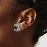 14k Yellow Gold Stud Earrings with Black Onyx, Cushion Shape, Rope and Beaded Edge, Two-Tone Design