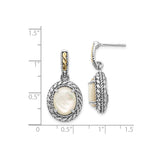 14k Two-Tone Yellow Gold Dangle Earrings with Oval Mother of Pearl and Twisted Rope Border