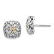 Sterling Silver and 14k Yellow Gold Floral Stud Earrings with Diamond Accents, Vintage Inspired