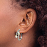 14k Two-Tone Yellow Gold Hoop Earrings with Cultured Pearl and Braided Rope Design