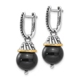 14k Two-Tone Yellow Gold Dangle Earrings with Black Onyx Beads, Beaded Drop Design
