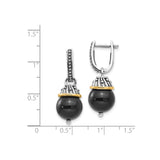 14k Two-Tone Yellow Gold Dangle Earrings with Black Onyx Beads, Beaded Drop Design