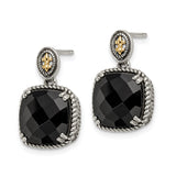 14k Yellow Gold Dangle Earrings with Black Onyx, Cross Accents, Filigree Rope Detail, Gothic Style