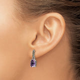 14k Yellow Gold Dangle Earrings with Amethyst and Diamond, Scrollwork Vintage Design