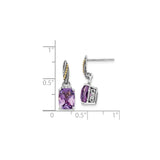 14k Yellow Gold Dangle Earrings with Amethyst and Diamond, Scrollwork Vintage Design
