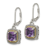 14k Yellow Gold and Sterling Silver Dangle Earrings with Amethyst, Vintage Inspired Design