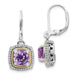 14k Yellow Gold and Sterling Silver Dangle Earrings with Amethyst, Vintage Inspired Design