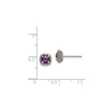 14k Yellow Gold and Sterling Silver Amethyst Stud Earrings, Cushion Cut with Rope Frame