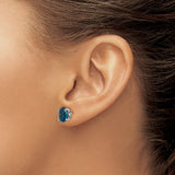 14k Yellow Gold and Sterling Silver Stud Earrings with London Blue Topaz, Floral Crown Setting
