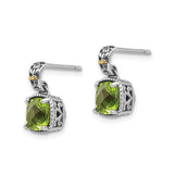 14k Yellow Gold and Sterling Silver Dangle Earrings with Peridot, Filigree Heart and Rope Accents