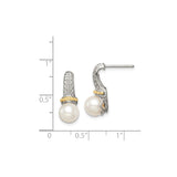 14k Two-Tone Yellow Gold Pearl Drop Earrings, Vintage Inspired Design