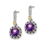 14k Yellow Gold and Sterling Silver Drop Earrings with Amethyst, Floral Vine Design