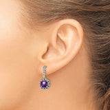 14k Yellow Gold and Sterling Silver Drop Earrings with Amethyst, Floral Vine Design