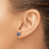 14k Yellow Gold and Sterling Silver Stud Earrings with Cushion Cut Amethyst, Twisted Rope Detail