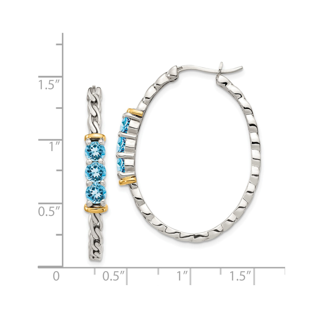14k Two-Tone Yellow Gold Hoop Earrings with Blue Topaz and Accents, Braided Design