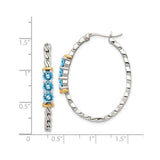 14k Two-Tone Yellow Gold Hoop Earrings with Blue Topaz and Accents, Braided Design