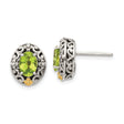14k Yellow Gold and Sterling Silver Oval Stud Earrings with Peridot, Filigree Vintage Style