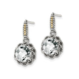 14k Two-Tone Yellow Gold Drop Earrings with White Topaz, Vintage Filigree, Floral Accents