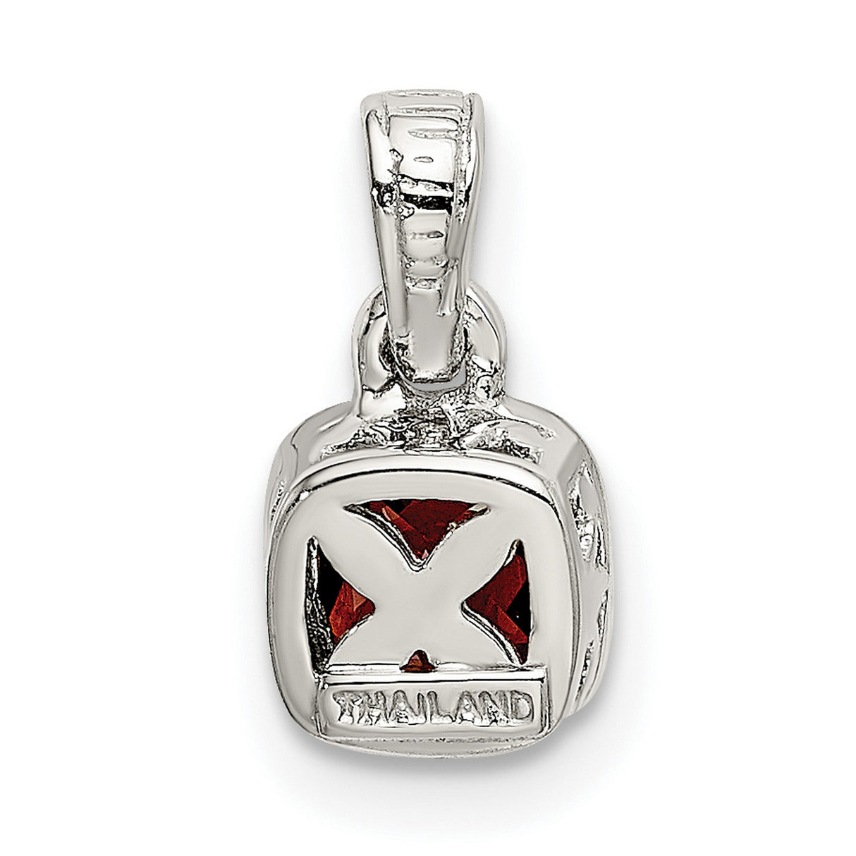 14k Two-Tone Gold Garnet Pendant with Cushion Cut Red Gemstone and Textured Silver Bail
