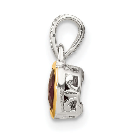 14k Multi-Tone Gold Pendant with Cushion-Cut Rhodolite Garnet, Modern Fine Jewelry
